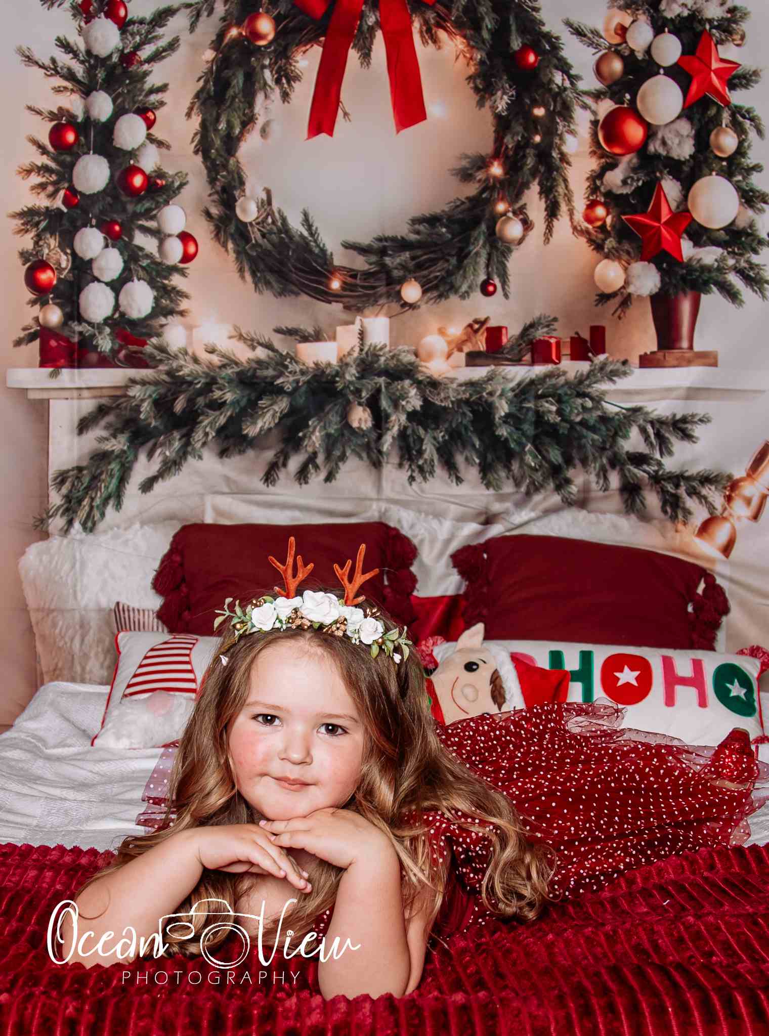 Kate Warm Christmas Backdrop Headboard Tree for Photography