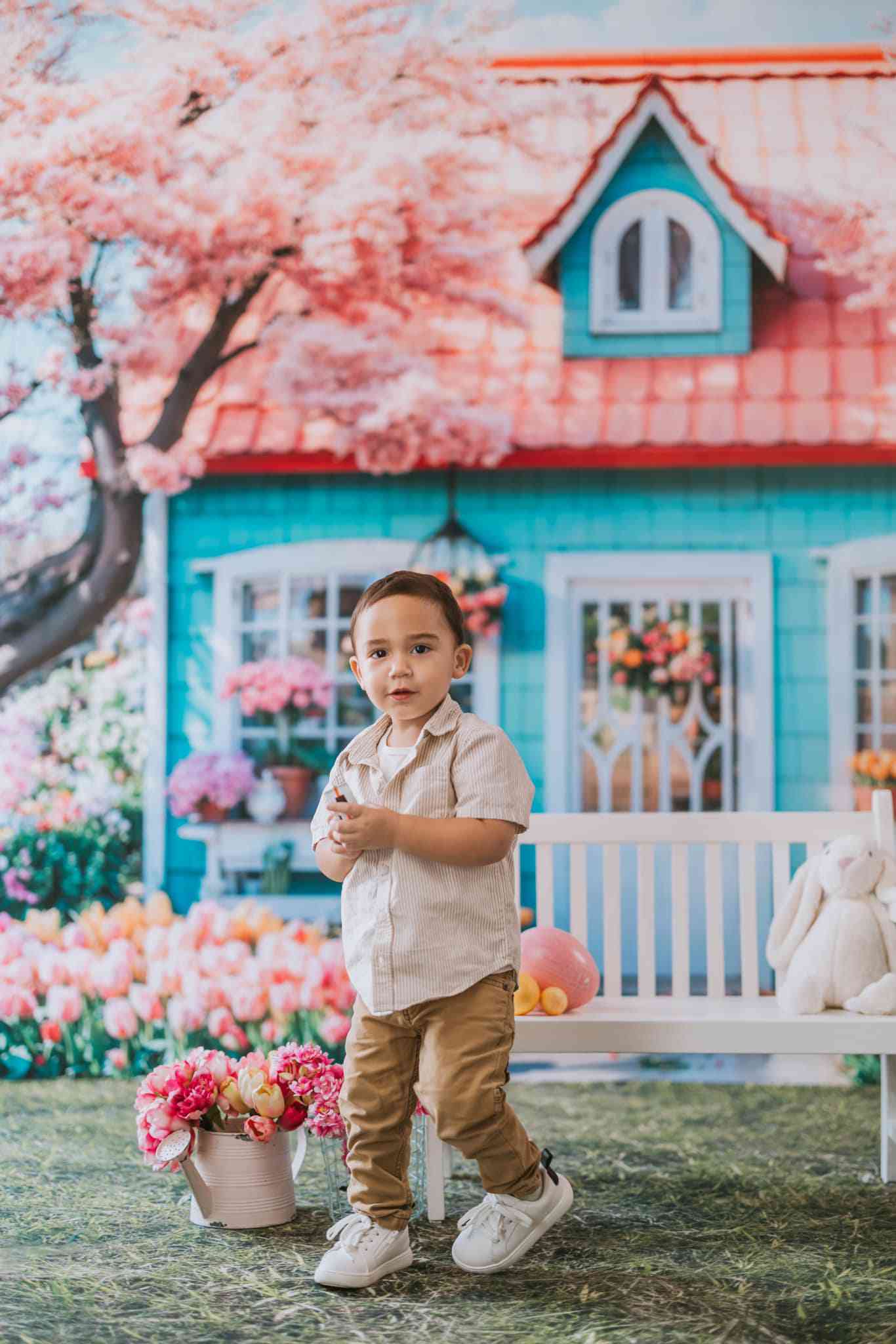 Kate Spring Pink Flowers Tree House Backdrop Designed by Emetselch