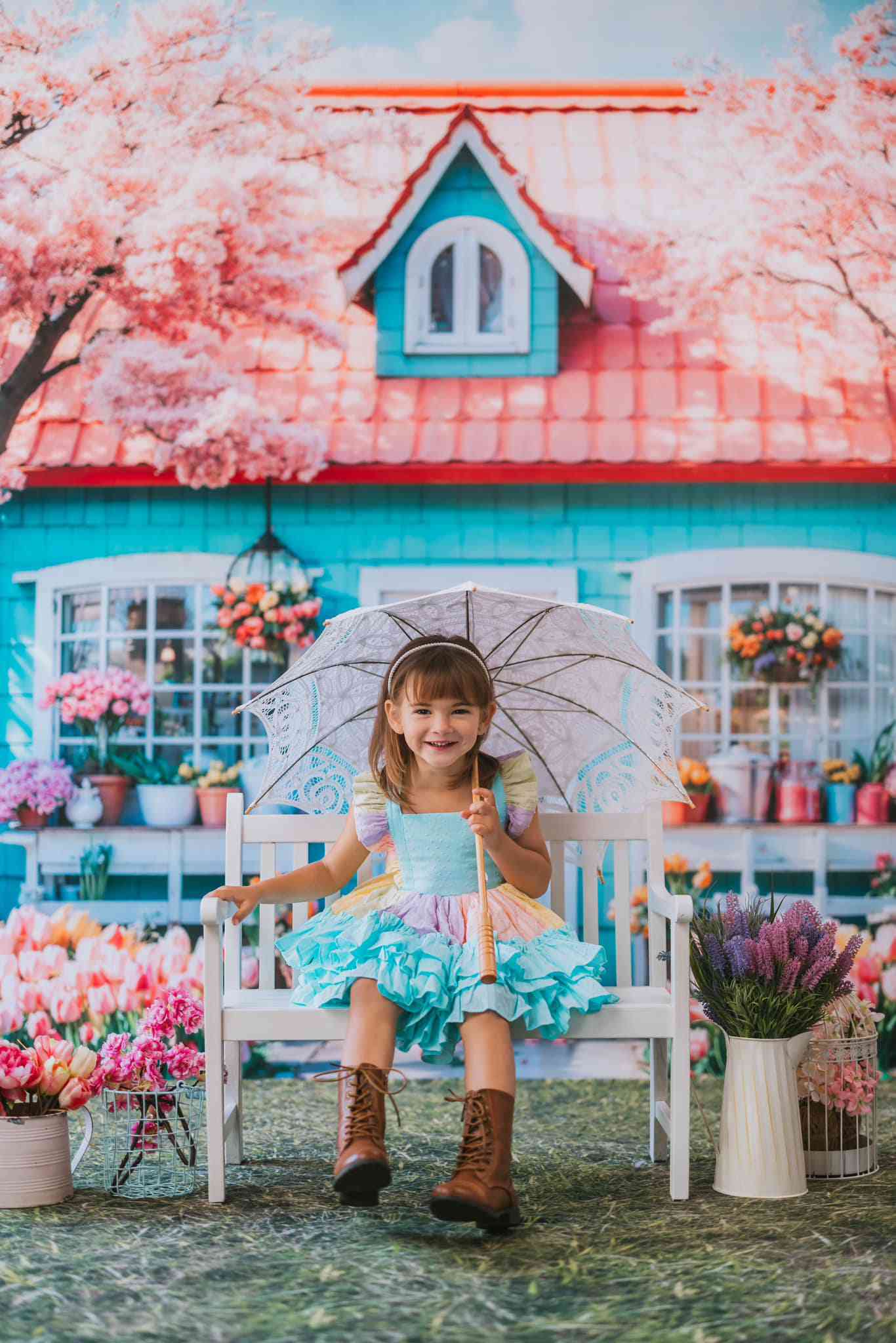 Kate Spring Pink Flowers Tree House Backdrop Designed by Emetselch