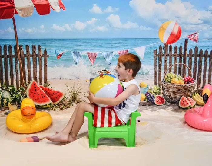 Kate Seaside Holiday Fruits Backdrop+Beach Floor Backdrop for Photography