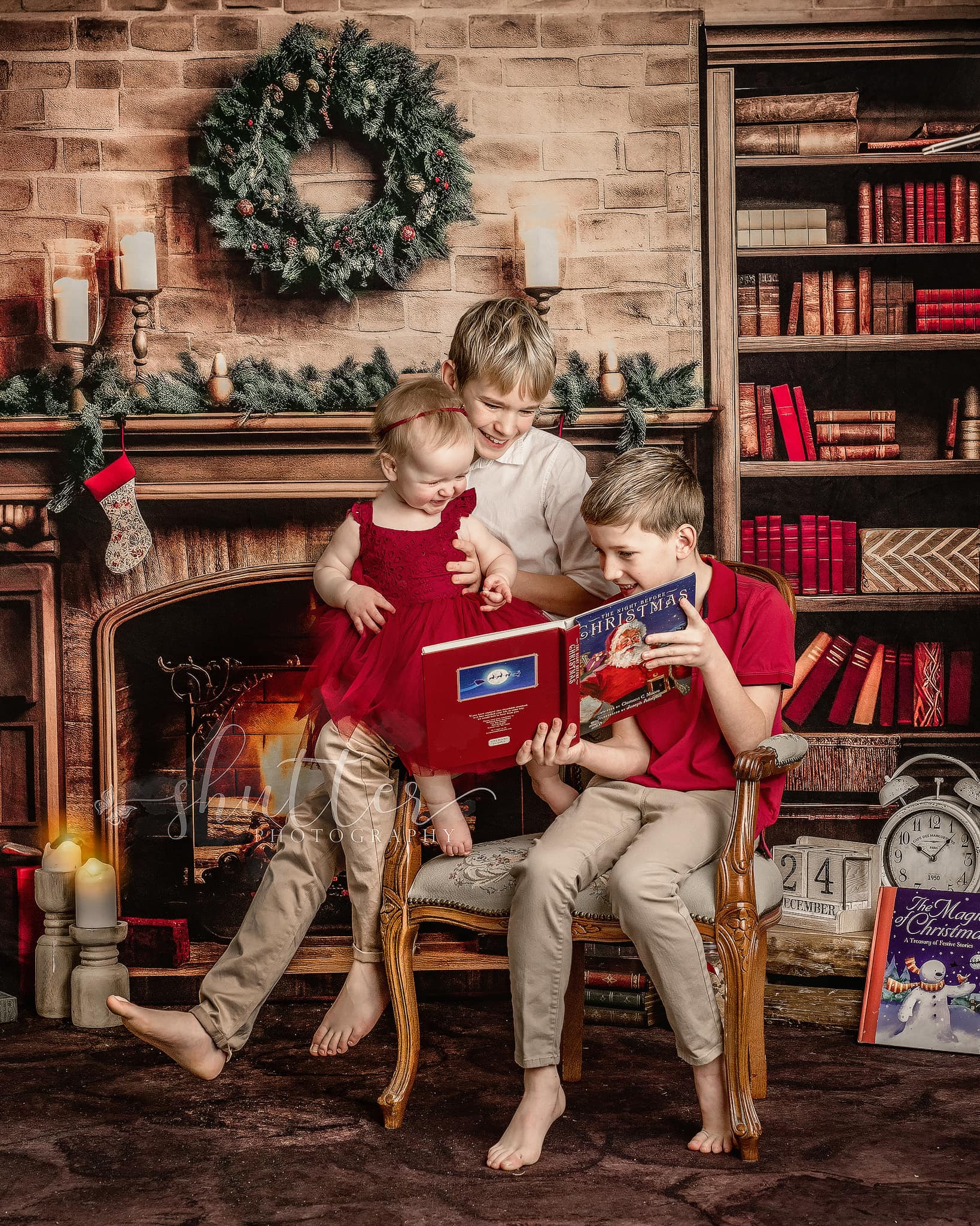 Kate Christmas Fireplace Study Backdrop for Photography