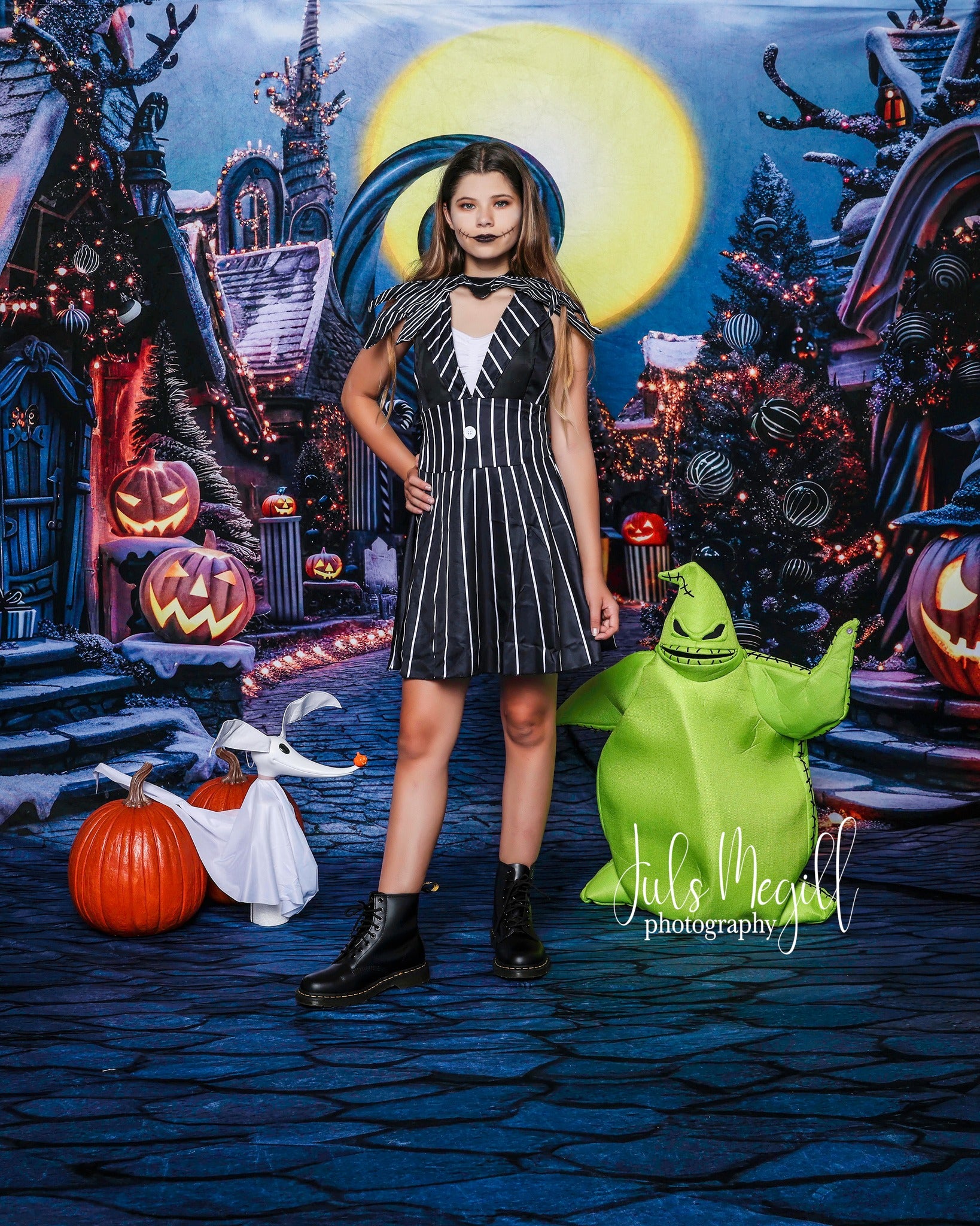 Kate Sweep Halloween Pumpkin Dark Town Street Backdrop Designed by Mini MakeBelieve