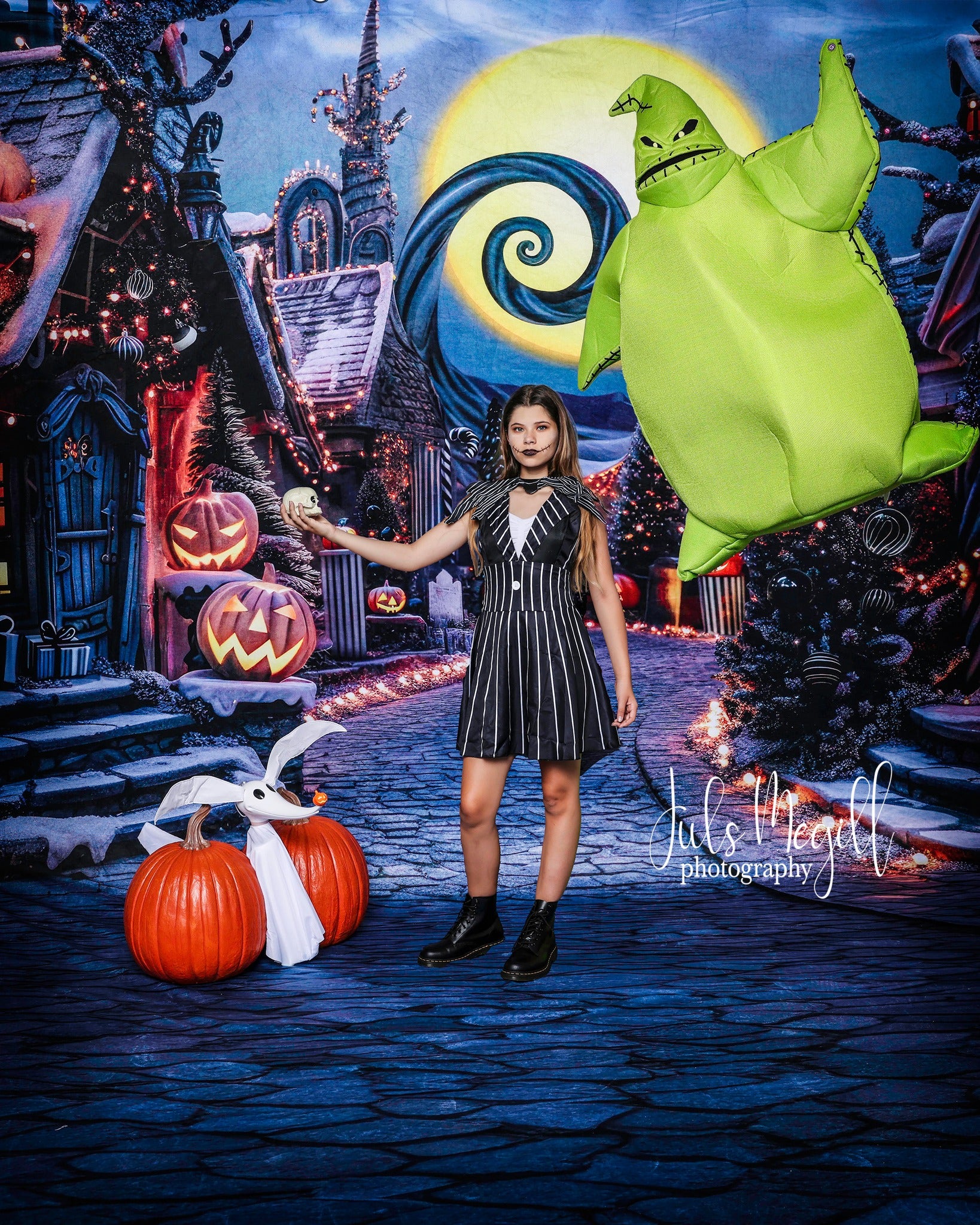 Kate Sweep Halloween Pumpkin Dark Town Street Backdrop Designed by Mini MakeBelieve