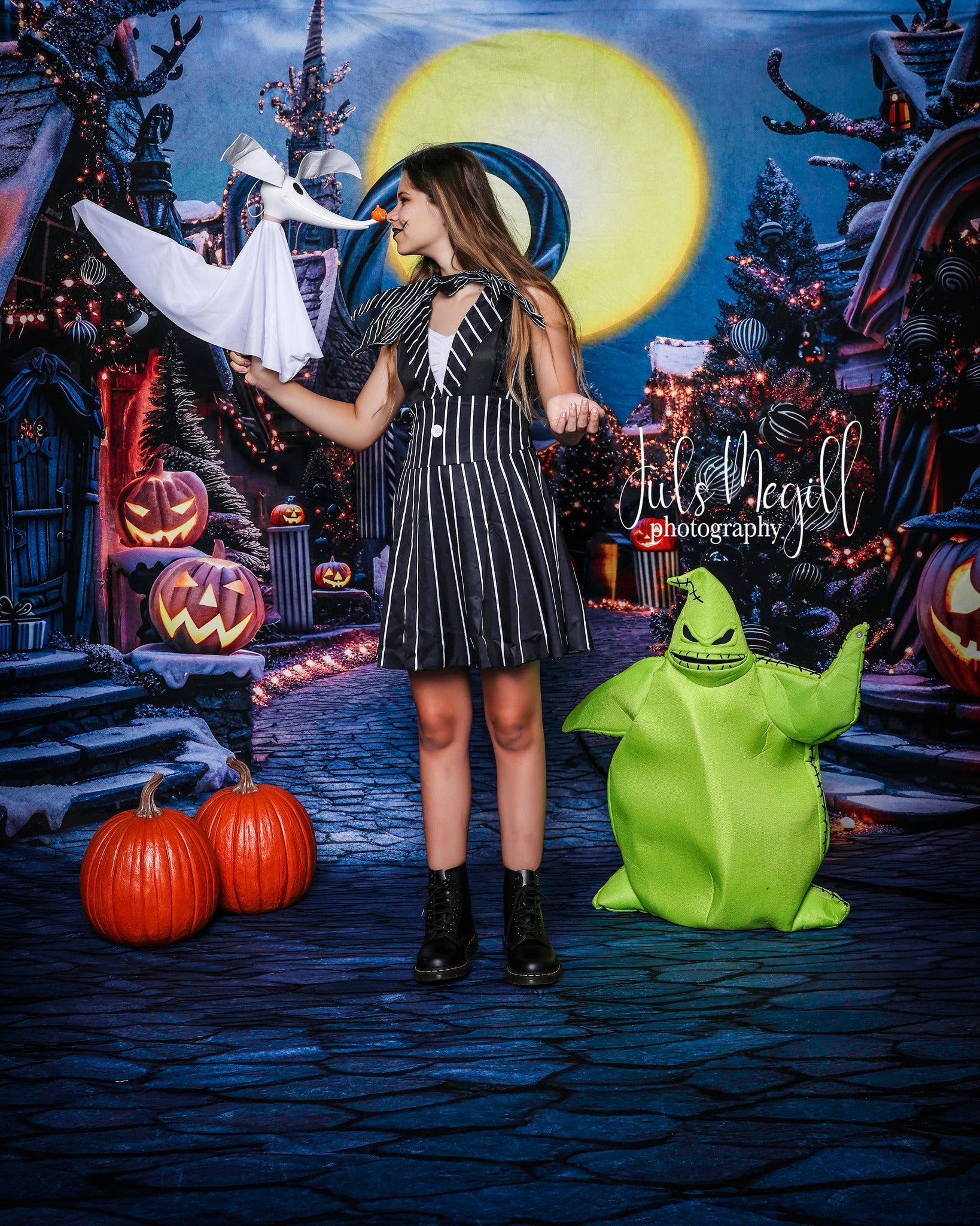 Kate Sweep Halloween Pumpkin Dark Town Street Backdrop Designed by Mini MakeBelieve