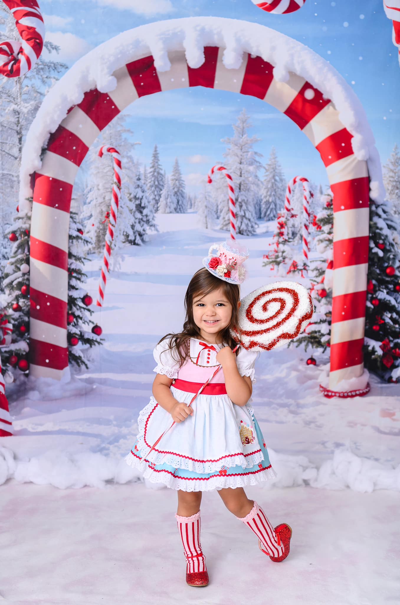 Lightning Deals-1 Kate Snow Forest Backdrop Red White Striped Arch Designed by Chain Photography