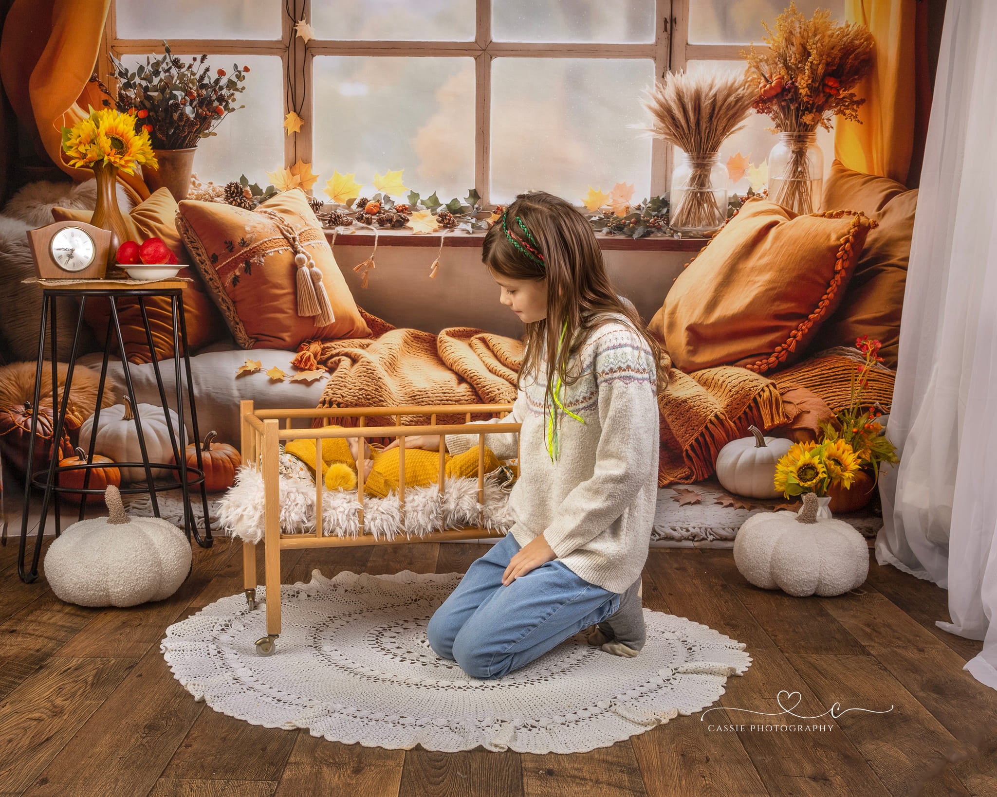 Kate Fall Pumpkin Curtain Window Backdrop for Photography