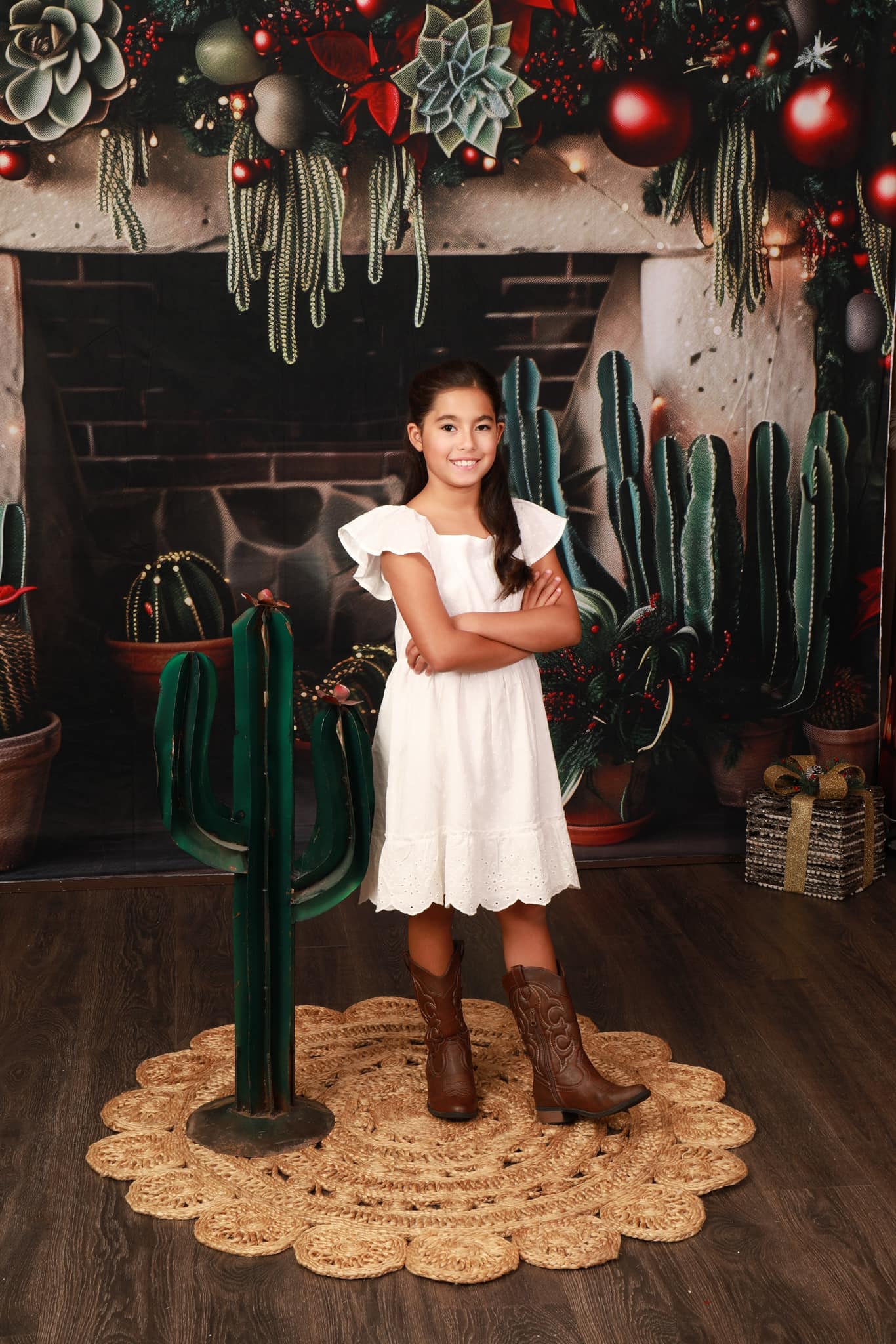 Kate Christmas Backdrop Wild West Green Cactus Brick Fireplace Designed by Patty Robert