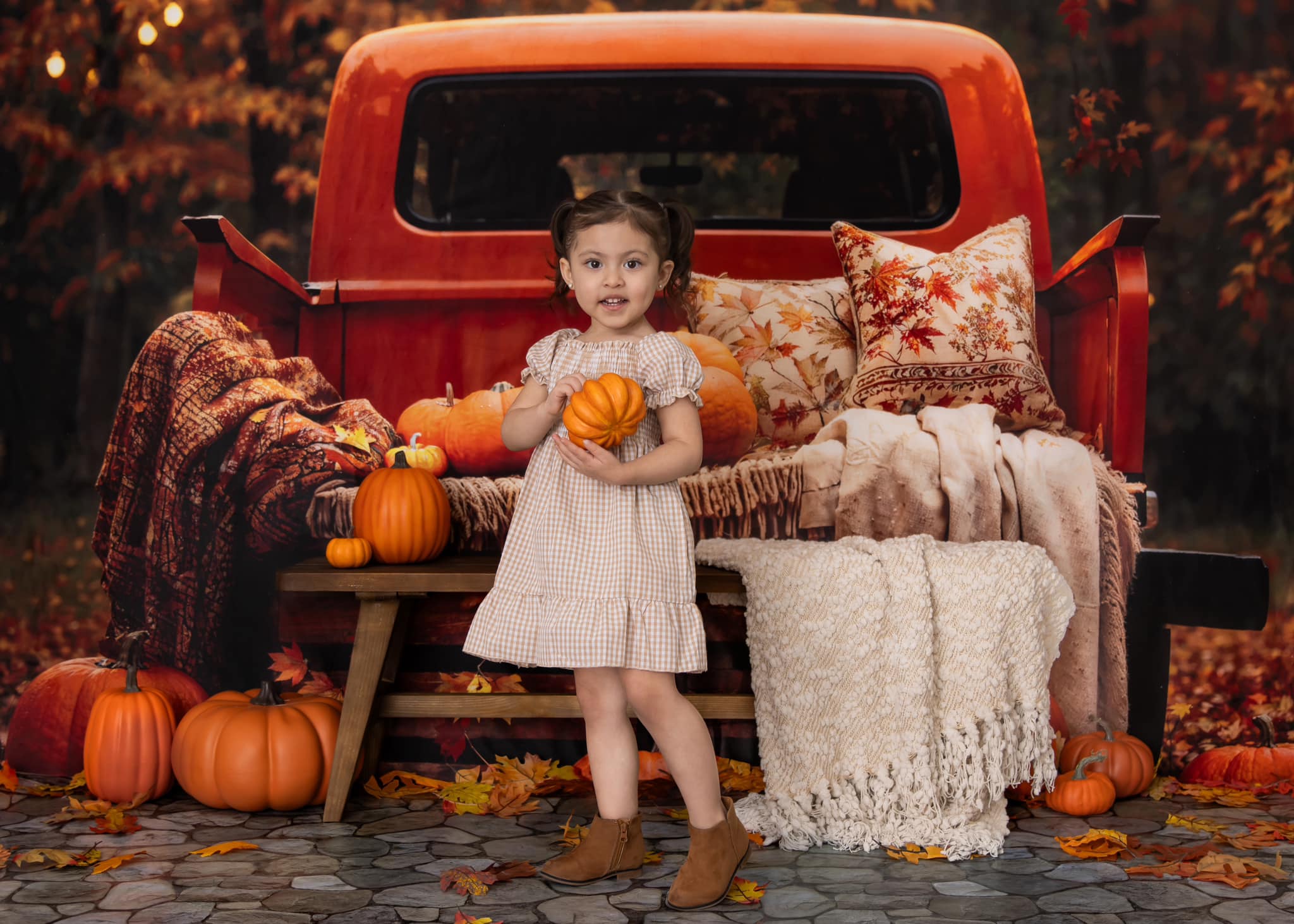 Kate Autumn Backdrop Forest Maple Leaf Pumpkin Truck Designed by Emetselch