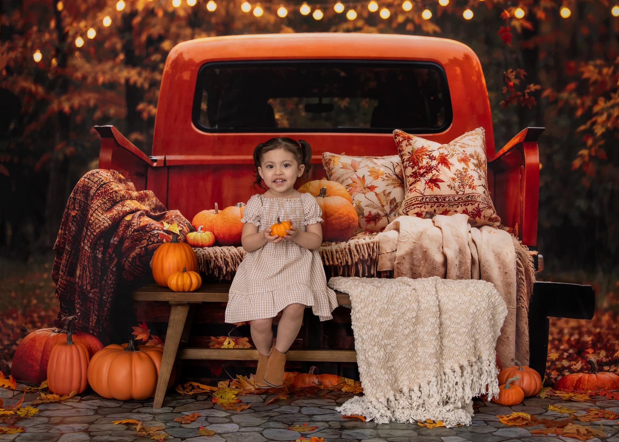 Kate Autumn Backdrop Forest Maple Leaf Pumpkin Truck Designed by Emetselch