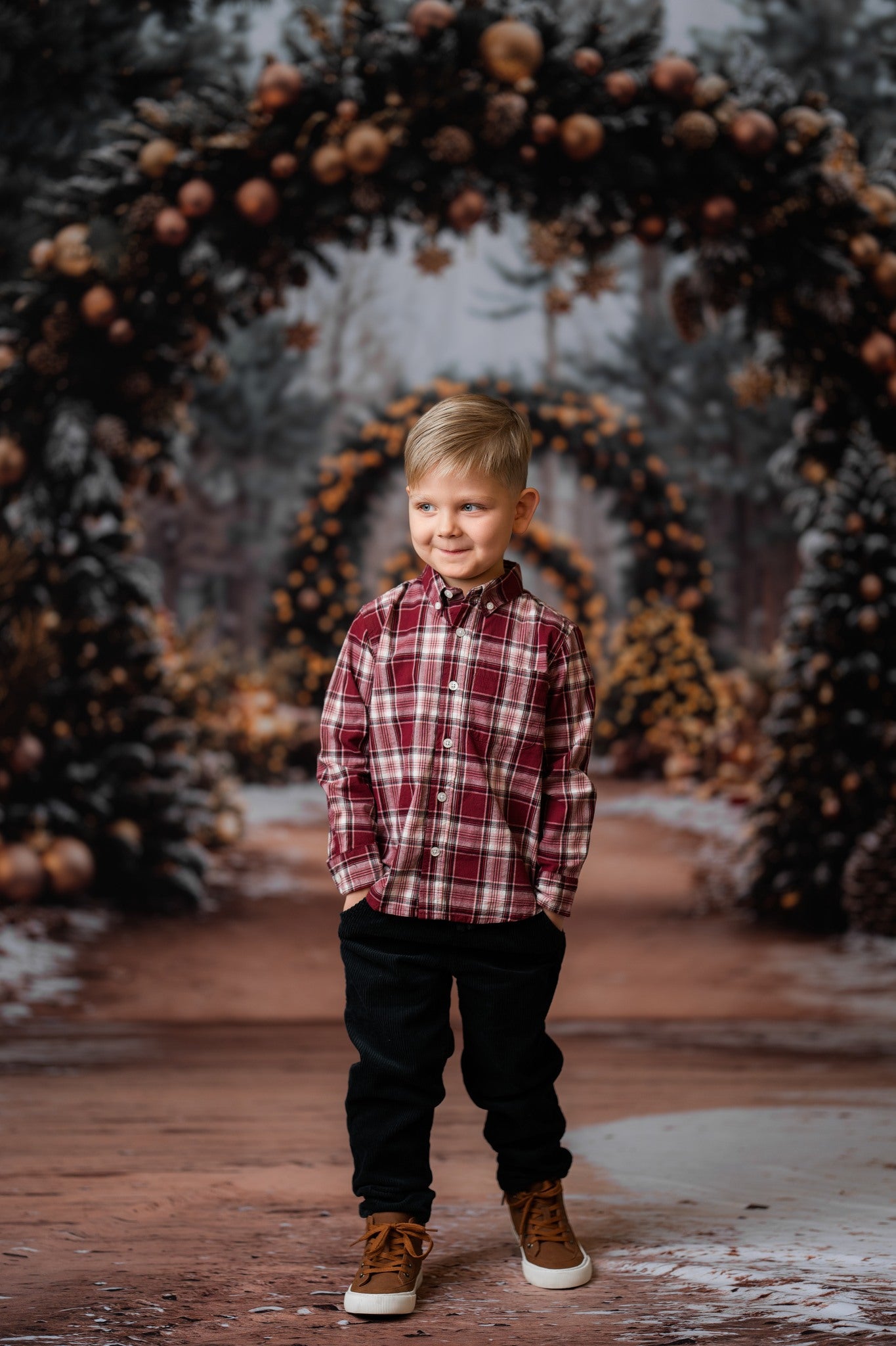 Kate Christmas Tree Archway Forest Backdrop+Winter Snowy Path Floor Backdrop