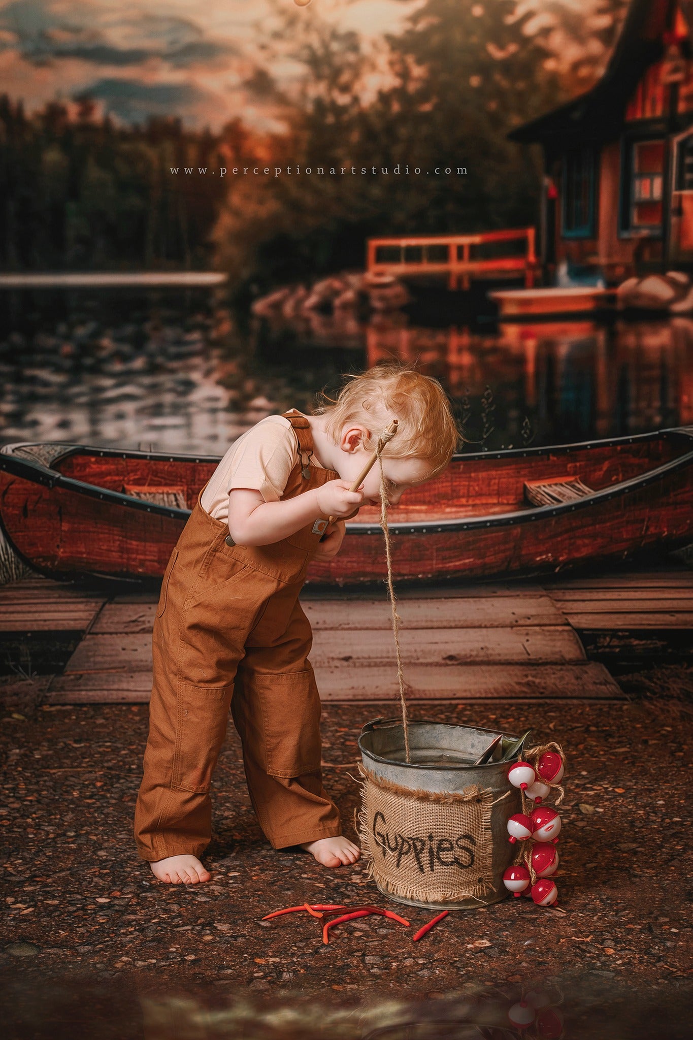 Kate Canoe Dock Lake Forest Cabin Backdrop Designed by Lidia Redekopp