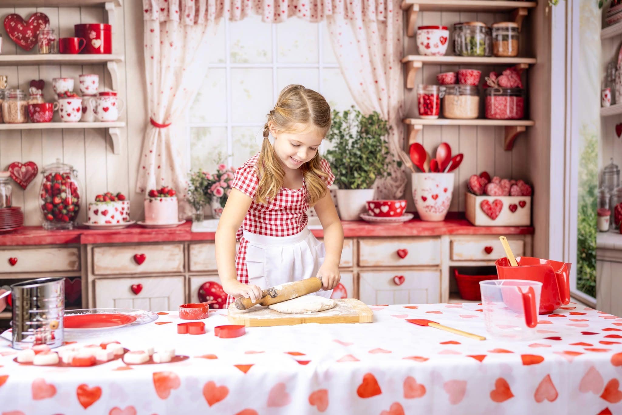 Kate Valentine's Day Kitchen Red Heart Cake Backdrop Designed by Emetselch