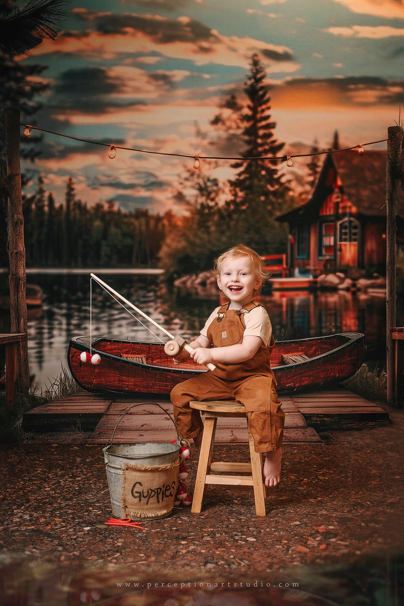 Kate Canoe Dock Lake Forest Cabin Backdrop Designed by Lidia Redekopp