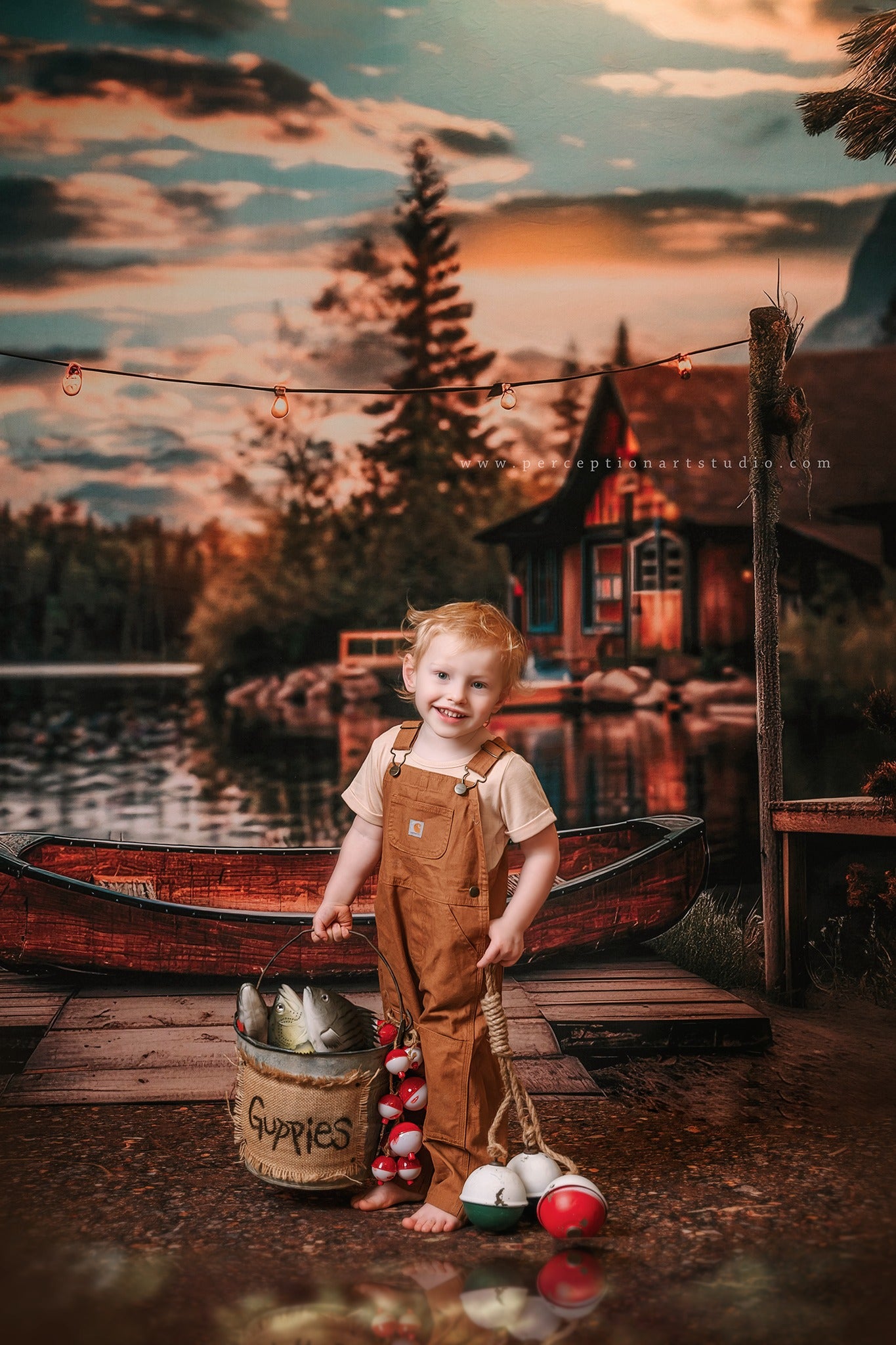 Kate Fleece Canoe Dock Lake Forest Cabin Backdrop for Photography Designed by Lidia Redekopp