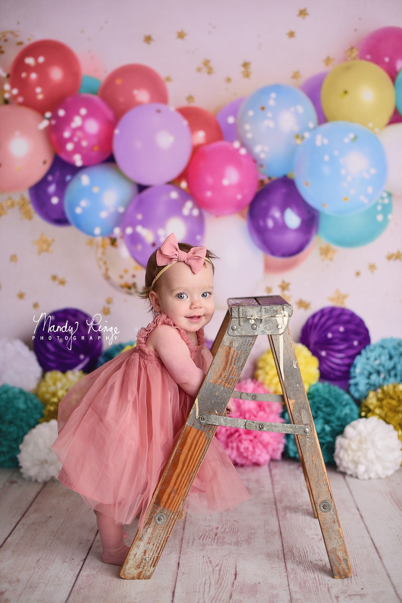 Kate Birthday Balloons and Stars Backdrop Designed By Mandy Ringe Photography