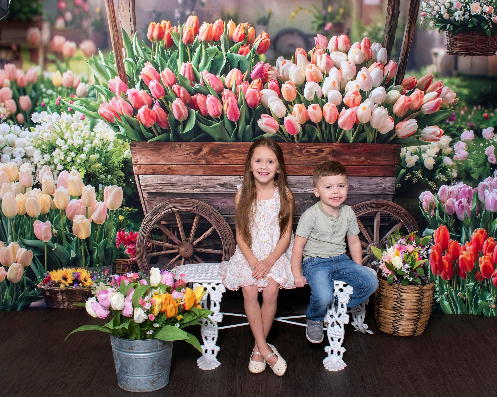 Kate Spring Flower Cart Tulips Garden Backdrop Designed by Emetselch