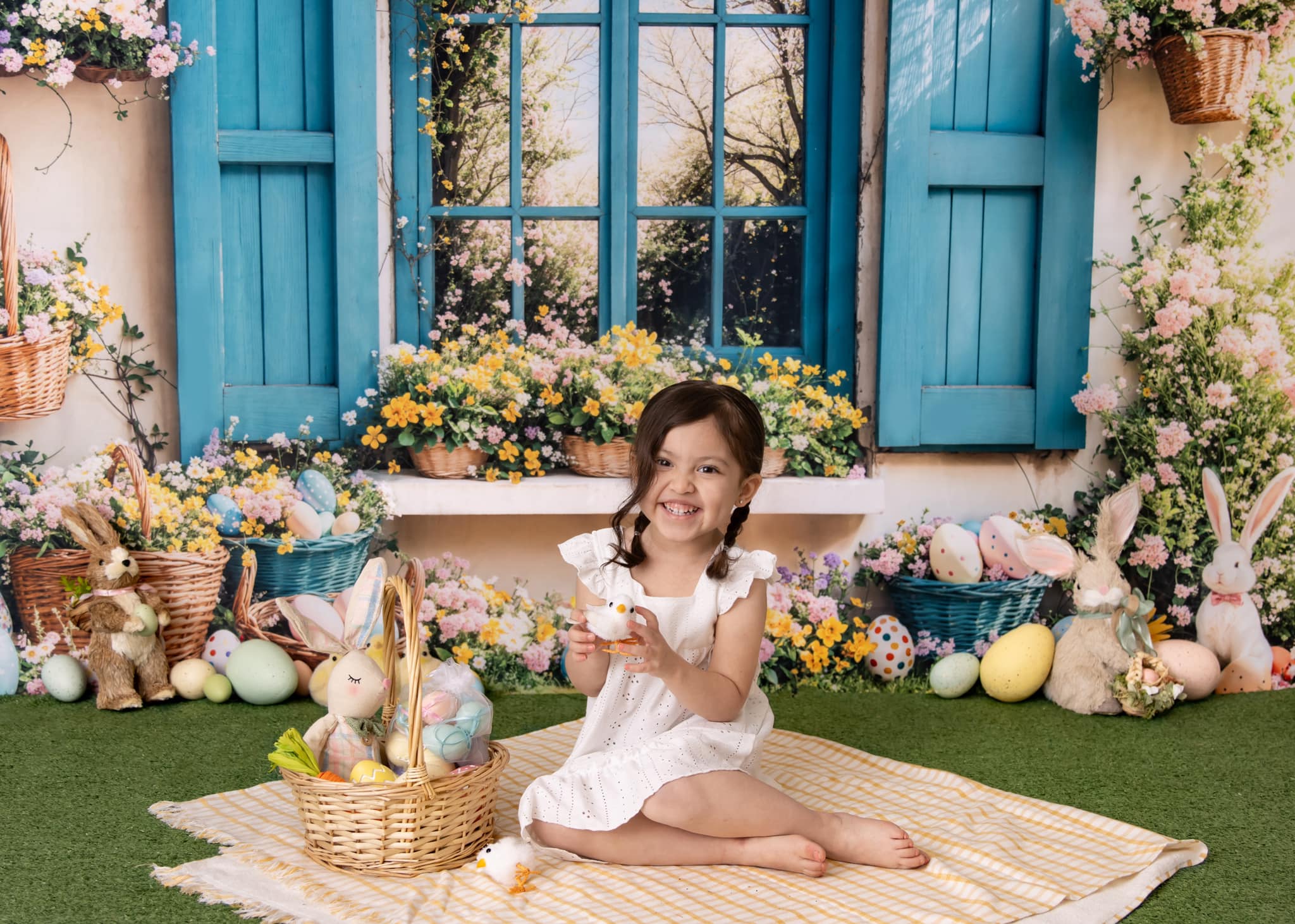 Kate Easter Backdrop Bunny Floral Blue Window Designed by Emetselch