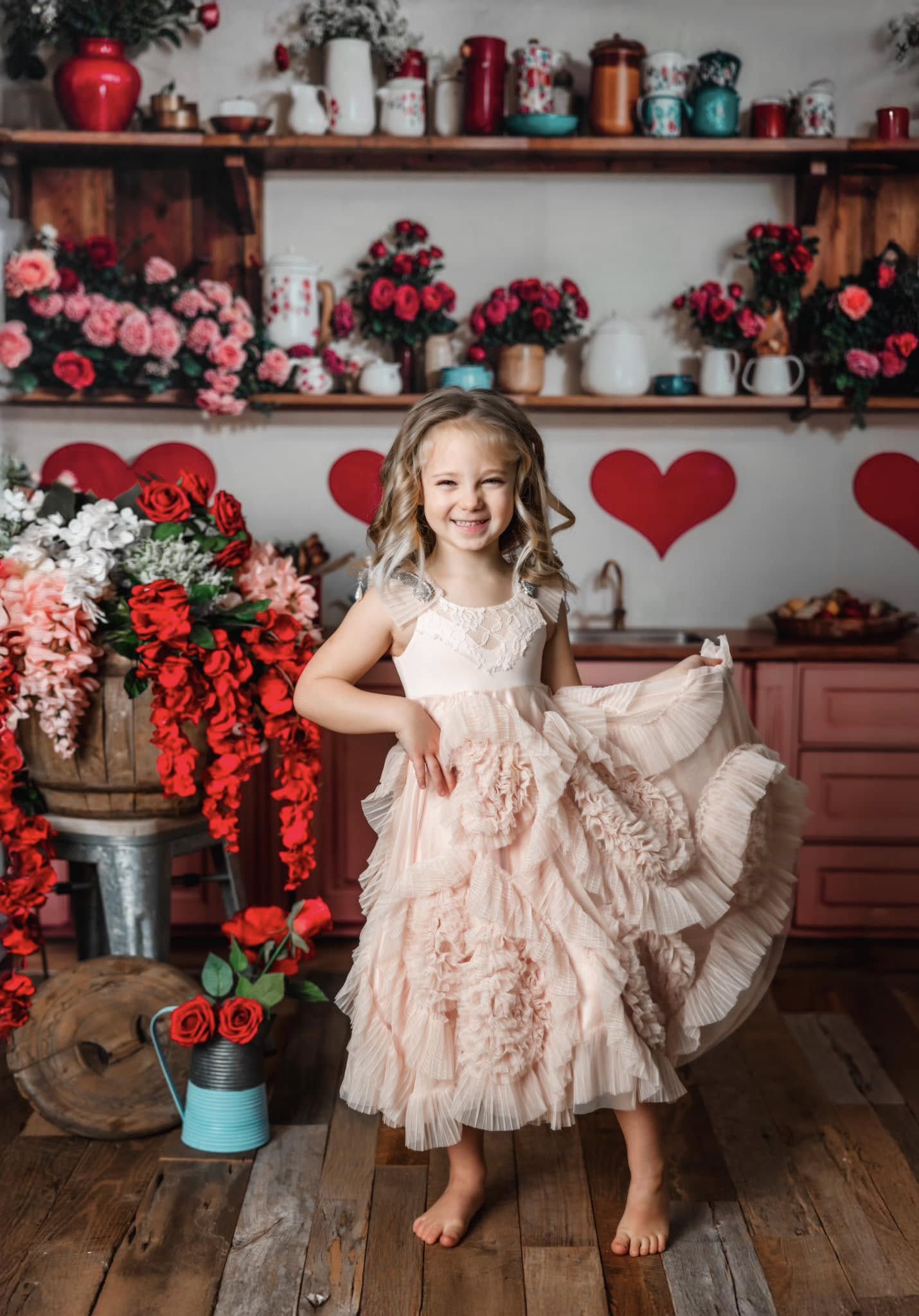 Kate Valentine Kitchen Floral Red Heart Backdrop Designed by Emetselch