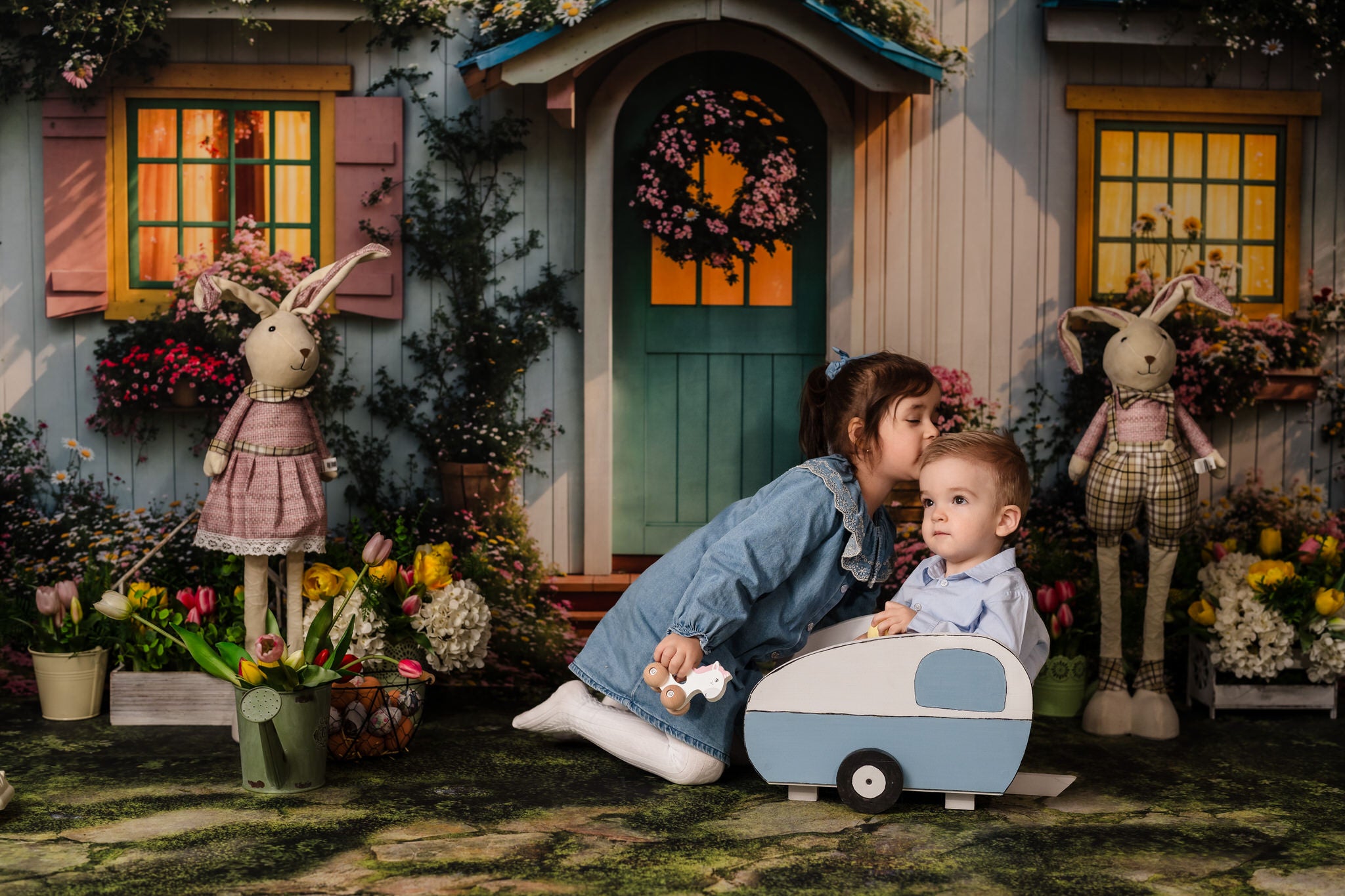 Kate Spring Cottage Floral Backdrop+Garden Pathway Floor Backdrop