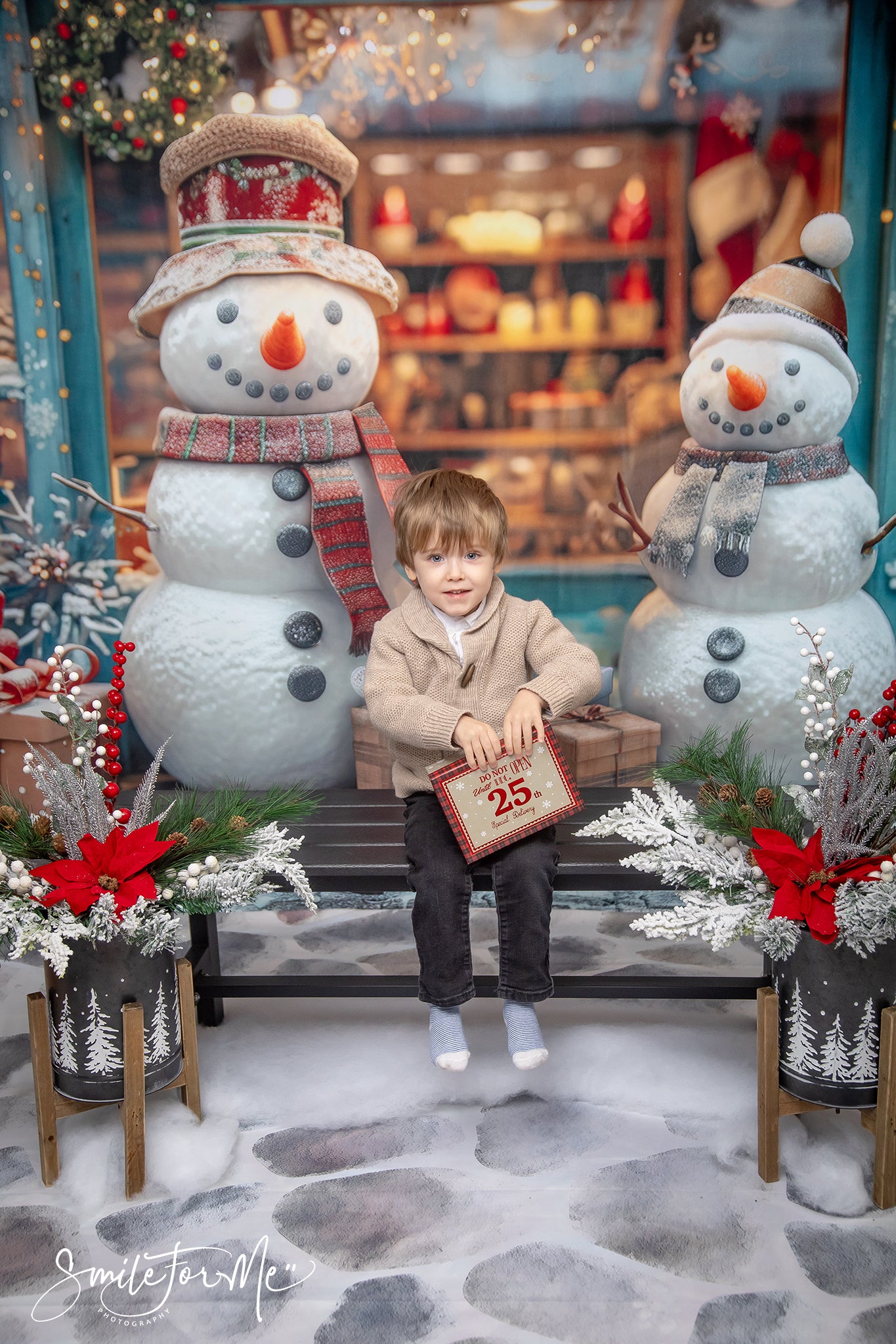 Kate Happy Snowman Shop Backdrop Winter Christmas Designed by Laura Bybee