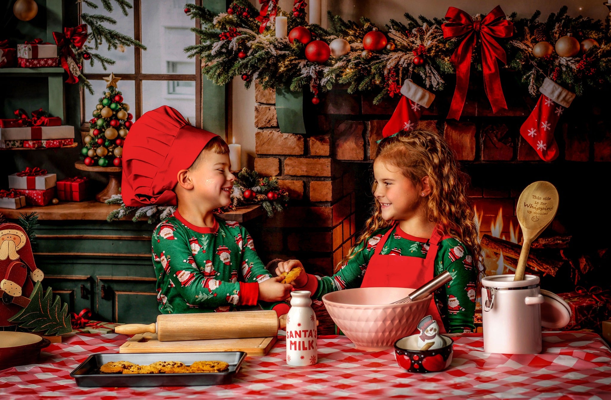 Kate Christmas Kitchen Fireplace Cabinets Backdrop Designed by Emetselch