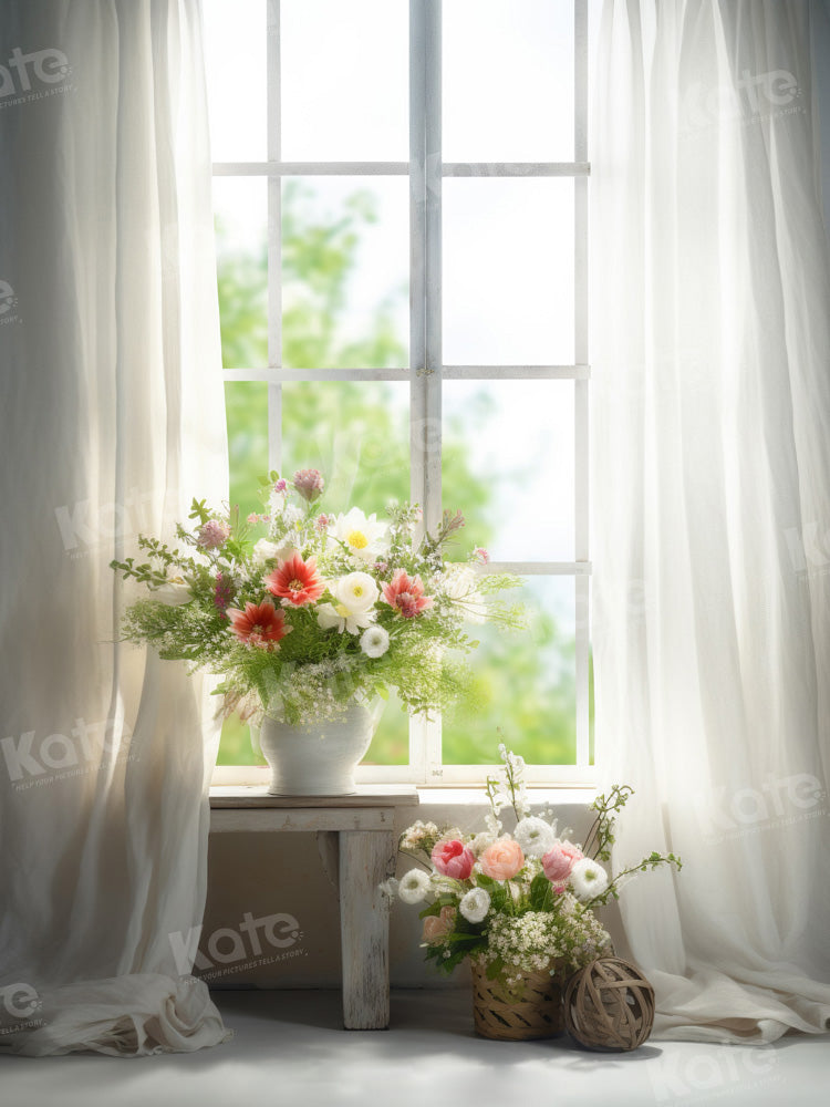 Kate Window Flower Backdrop White Curtains Designed by Chain Photography