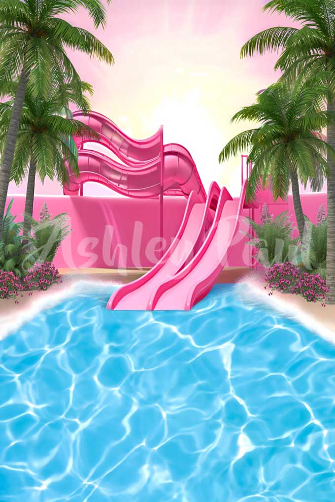 Kate Water Slide Pool Backdrop Designed by Ashley Paul