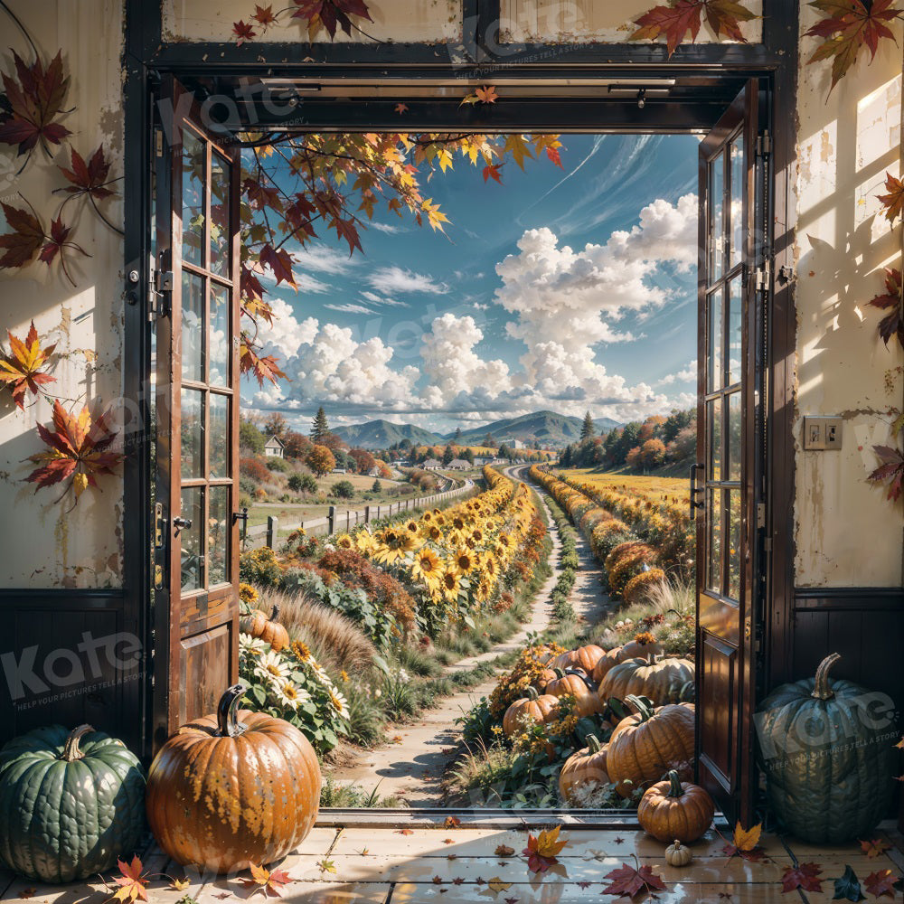 Kate Autumn Blue Sky Farm Sunflower Door Backdrop for Photography