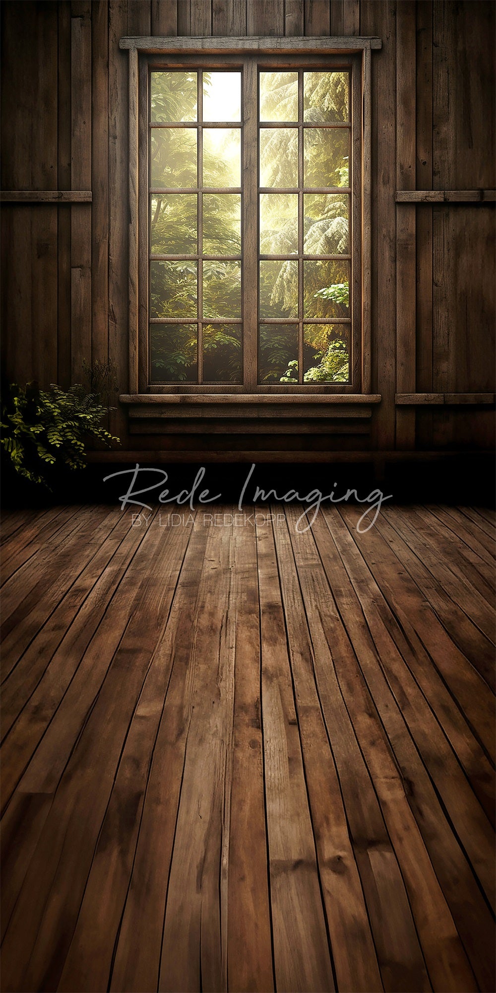 Kate Sweep Dark Wooden Cabin Window Backdrop