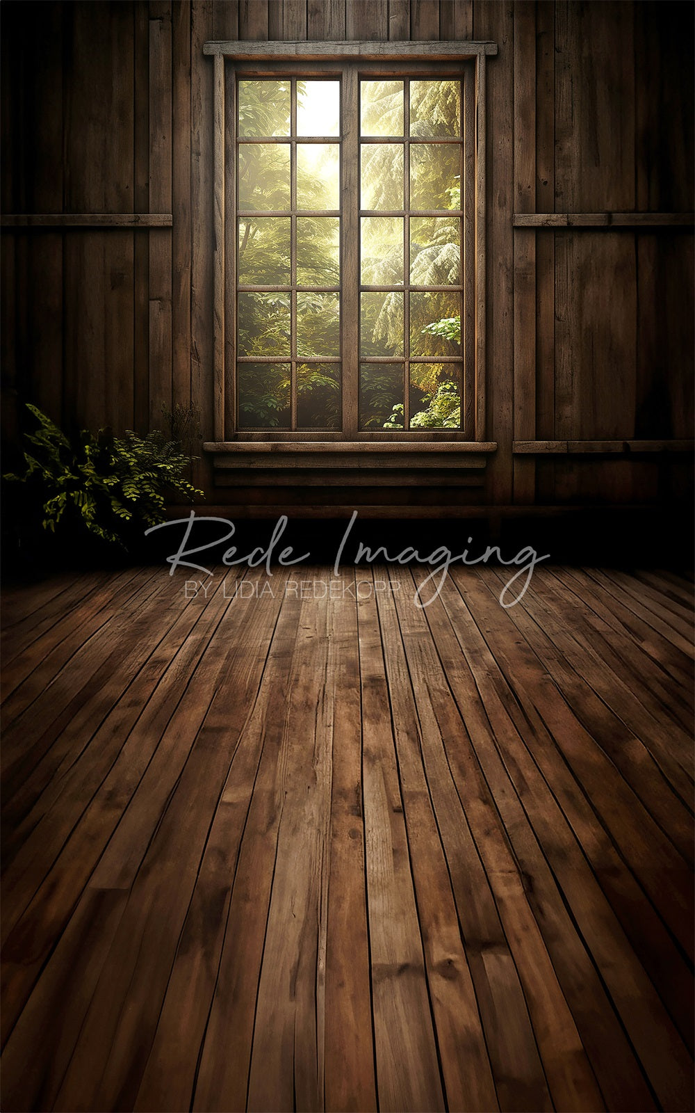 Kate Sweep Dark Wooden Cabin Window Backdrop