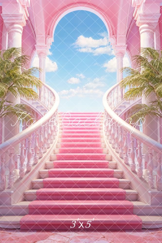 Kate Pink Grand Staircase Blue Sky Door Backdrop Designed by Chain Photography