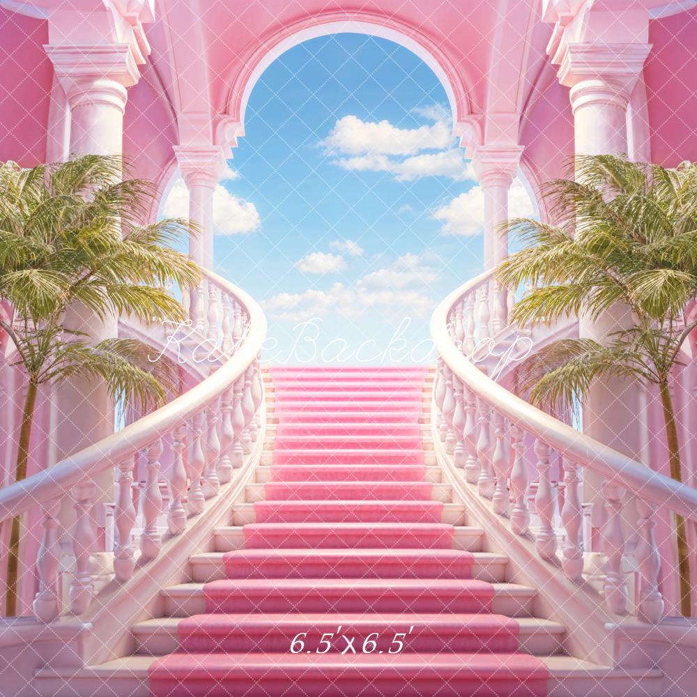 Kate Pink Grand Staircase Blue Sky Door Backdrop Designed by Chain Photography