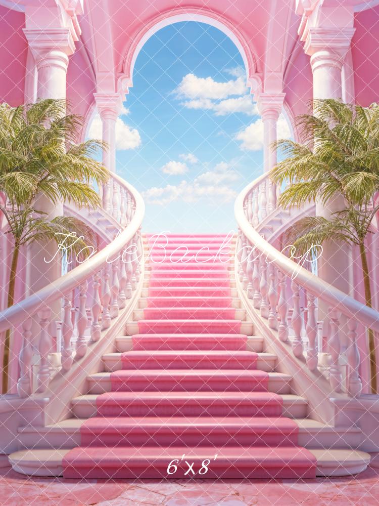 Kate Pink Grand Staircase Blue Sky Door Backdrop Designed by Chain Photography