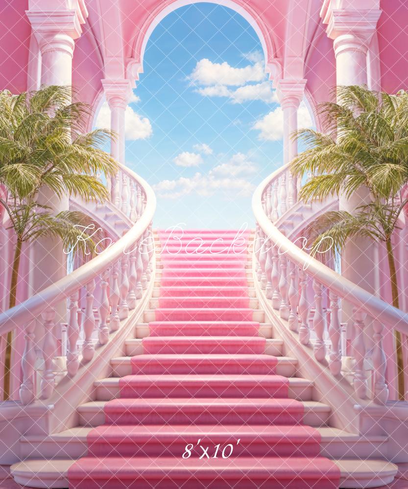 Kate Pink Grand Staircase Blue Sky Door Backdrop Designed by Chain Photography