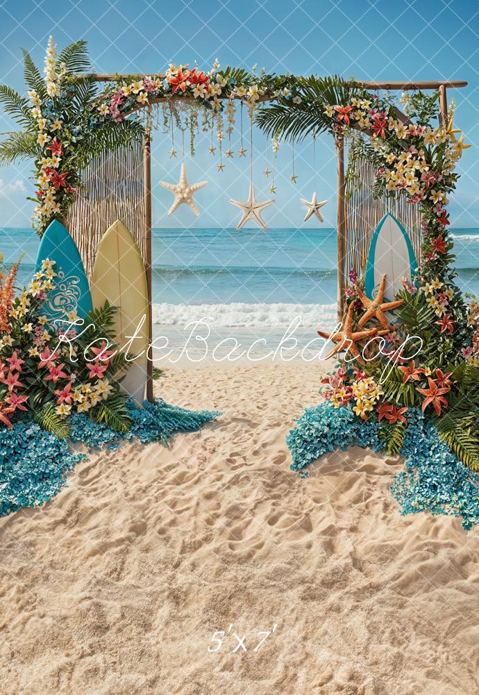 Kate Beach Party Backdrop Surfboard Starfish Arch Designed by Chain Photography