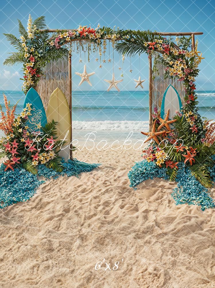 Kate Beach Party Backdrop Surfboard Starfish Arch Designed by Chain Photography