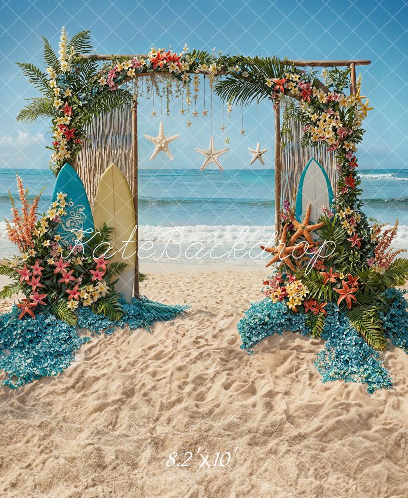 Kate Beach Party Backdrop Surfboard Starfish Arch Designed by Chain Photography