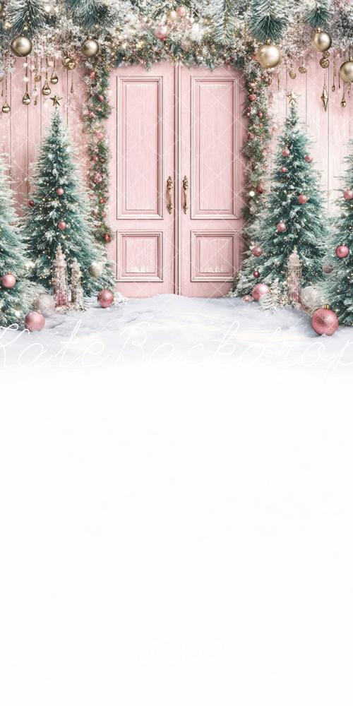 Kate Sweep Pink Christmas Tree Snow Backdrop Designed by Lidia Redekopp