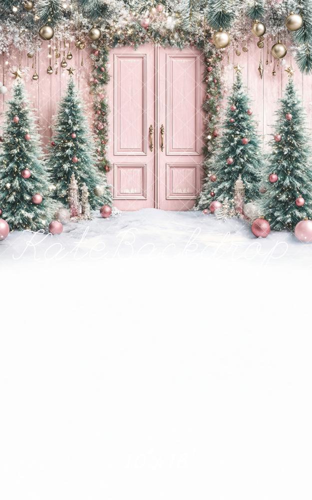 Kate Sweep Pink Christmas Tree Snow Backdrop Designed by Lidia Redekopp