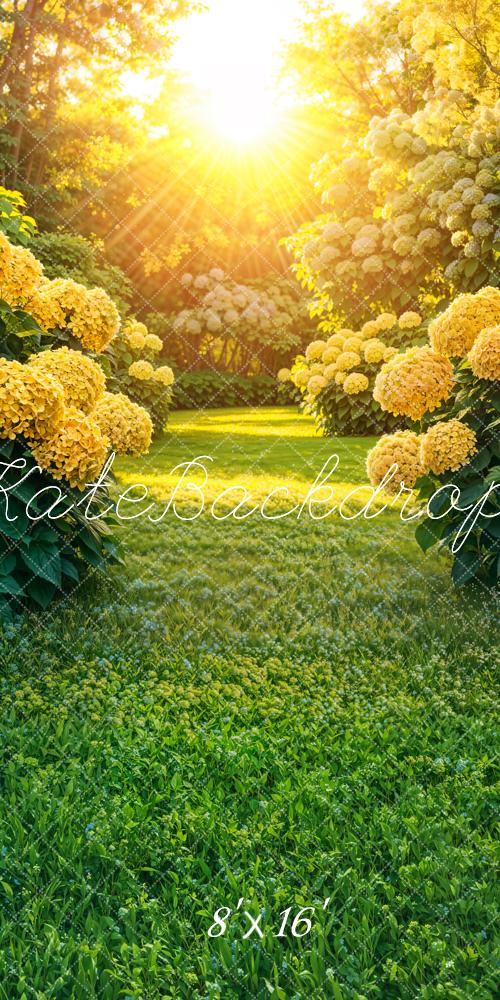 Kate Sweep Spring Sunny Garden Yellow Flowers Backdrop Designed by Emetselch