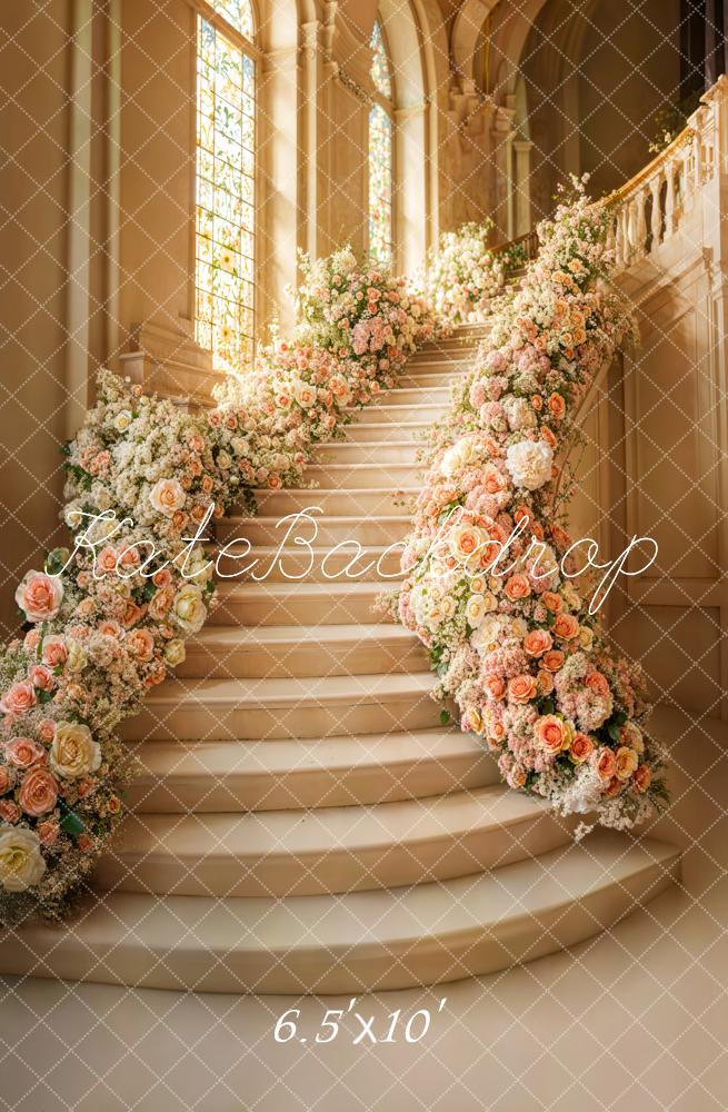 Kate Spring Cascading Stairs Floral Wedding Backdrop Designed by Emetselch