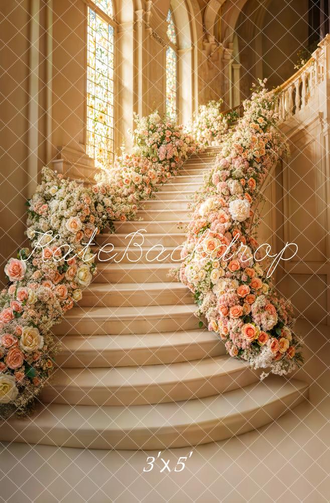 Kate Spring Cascading Stairs Floral Wedding Backdrop Designed by Emetselch