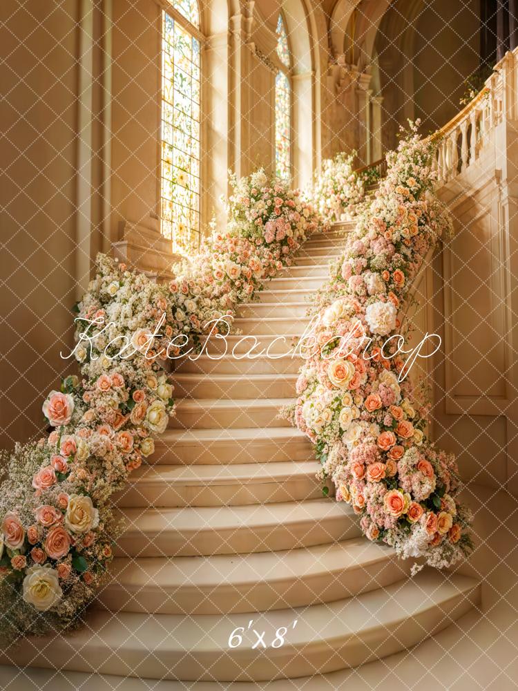 Kate Spring Cascading Stairs Floral Wedding Backdrop Designed by Emetselch