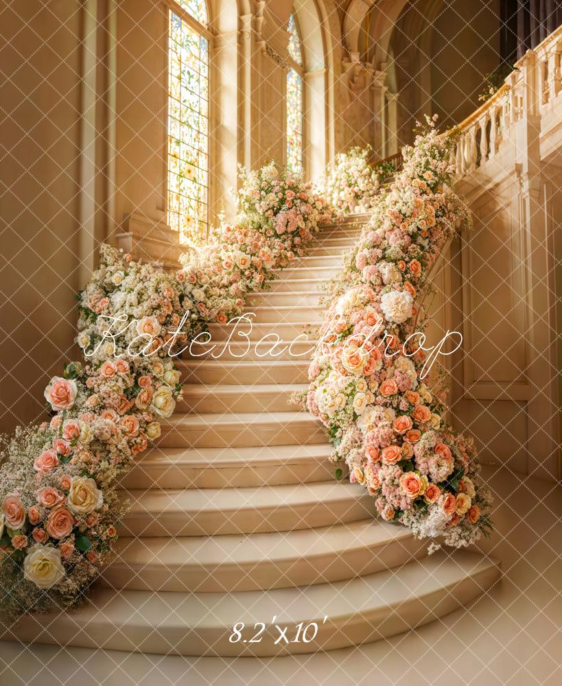 Kate Spring Cascading Stairs Floral Wedding Backdrop Designed by Emetselch