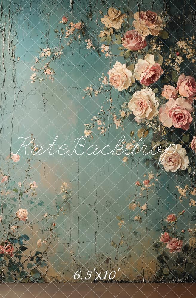 Kate Retro Green Floral Backdrop Designed by Emetselch