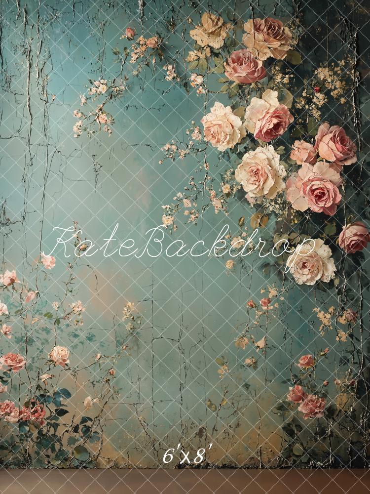 Kate Retro Green Floral Backdrop Designed by Emetselch