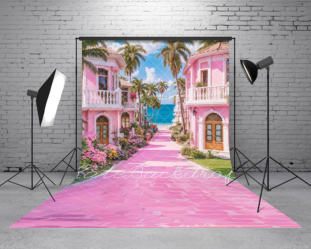 Kate Sweep Pink Seaside Town Backdrop Designed by Emetselch