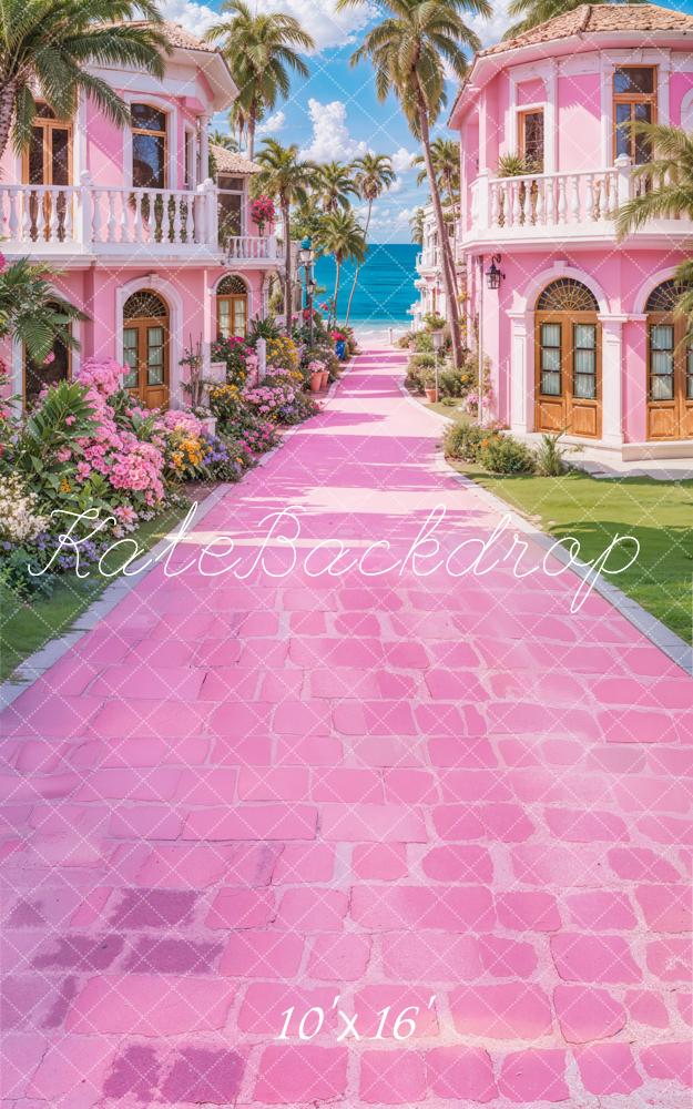 Kate Sweep Pink Seaside Town Backdrop Designed by Emetselch