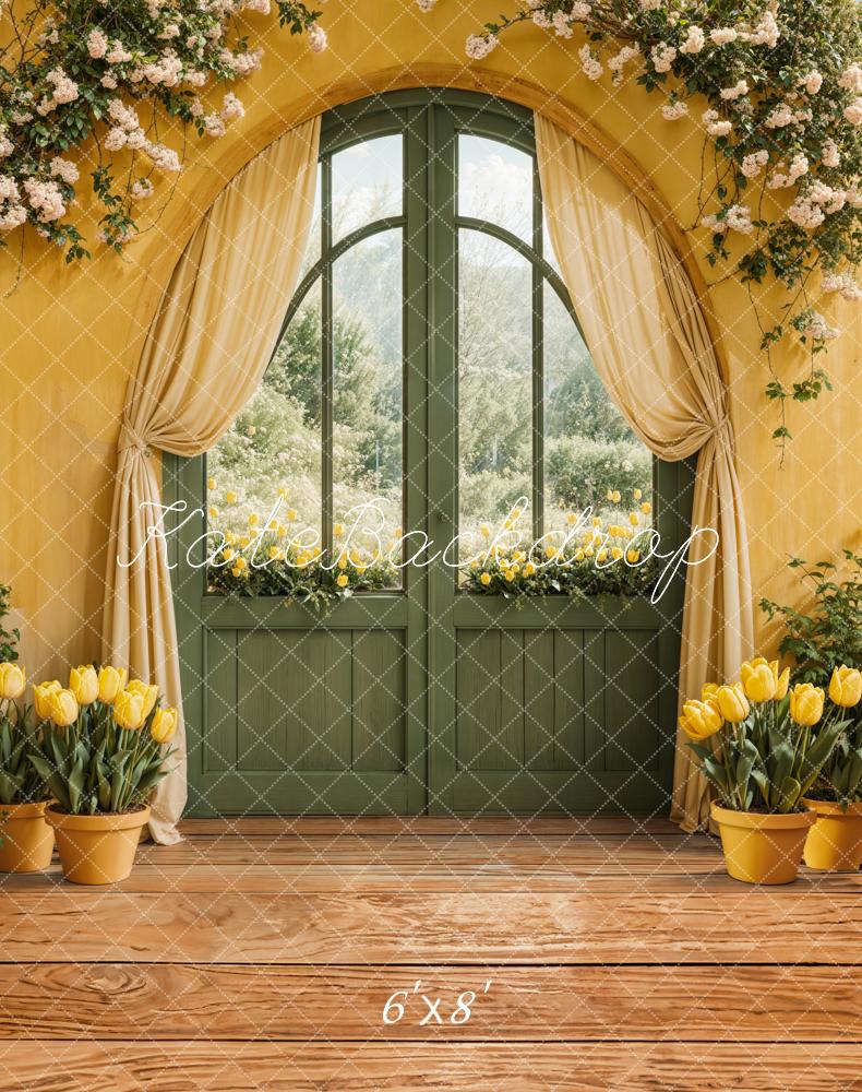 Kate Spring Floral Arch Door Yellow Backdrop Designed by Emetselch