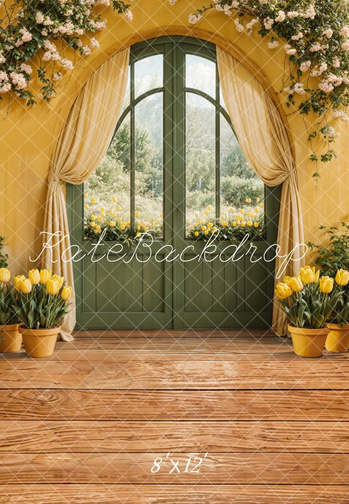 Kate Spring Floral Arch Door Yellow Backdrop Designed by Emetselch